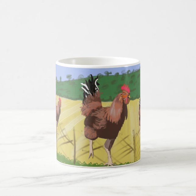 Running Rooster in the Countryside  Coffee Mug (Center)