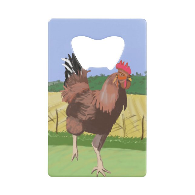 Running Rooster in the Countryside Credit Card Bottle Opener (Front)