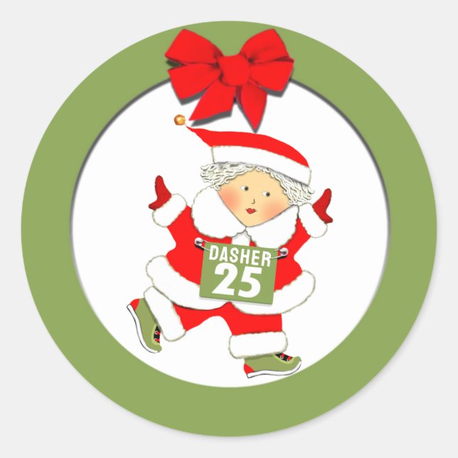 Running Runner Christmas Holiday Classic Round Sticker (Front)