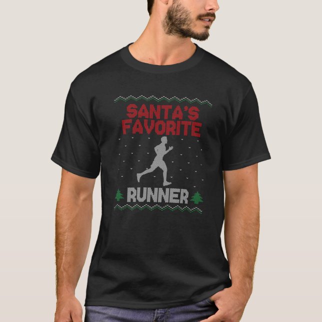 Running Runner Half Marathon Ugly Christmas Sweate T-Shirt (Front)
