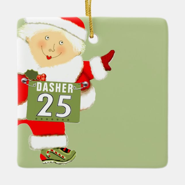 Running Runner Holiday Gift Ceramic Ornament (Front)