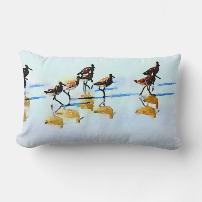 Running Sandpipers on Hilton Head Beach Lumbar Pillow (Front)
