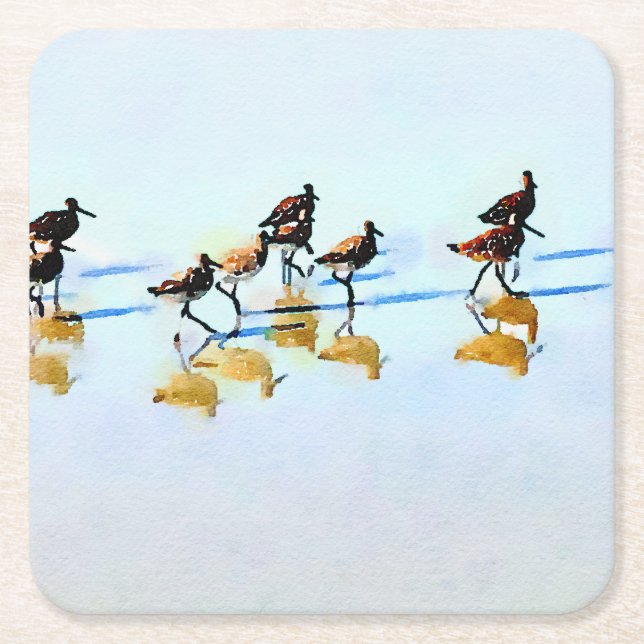 Running Sandpipers on Hilton Head Beach Square Paper Coaster (Front)