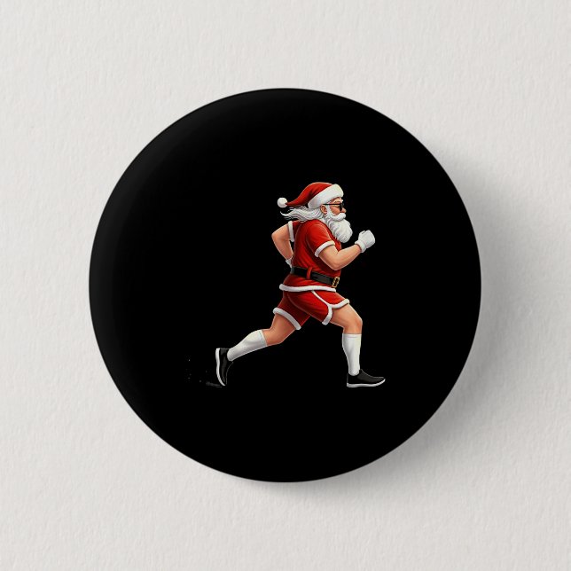 Running Santa Christmas Graphic Runner Run Maratho 2 Inch Round Button (Front)