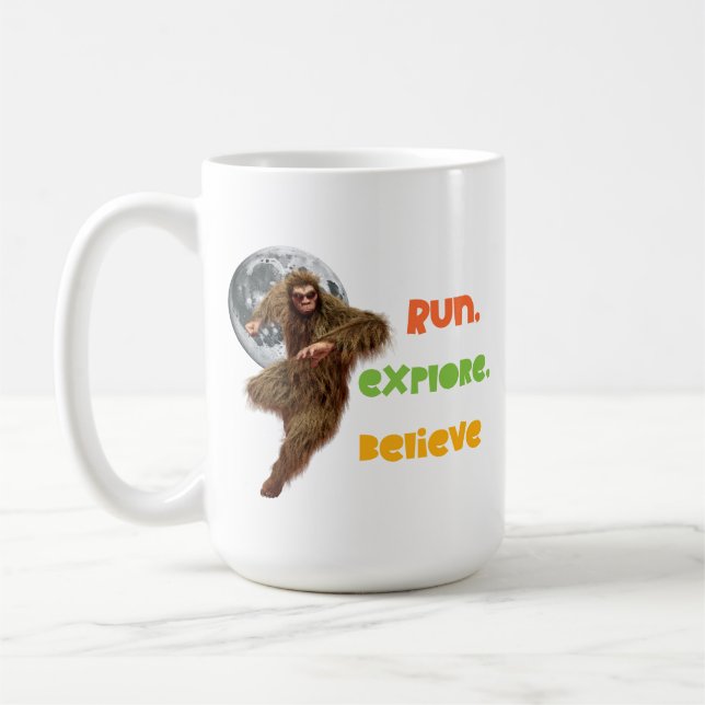 Running Sasquatch Adventure Believe Design Coffee Mug (Left)