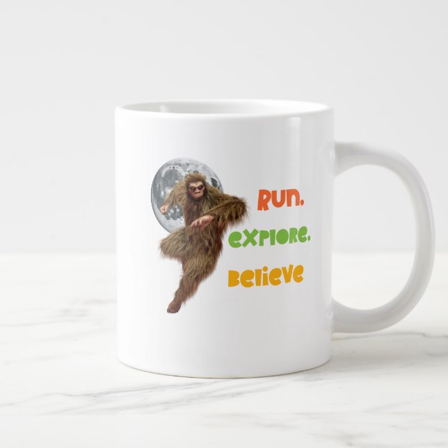 Running Sasquatch Adventure Believe Design Large Coffee Mug (Right)
