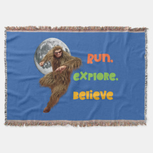 Running Sasquatch Adventure Believe Design Throw Blanket
