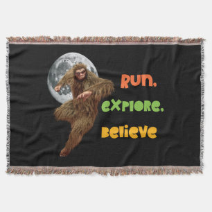 Running Sasquatch Adventure Believe Design Throw Blanket