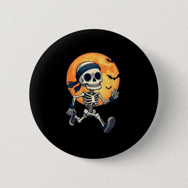 Running Skeleton Funny Halloween Costume Men Women 2 Inch Round Button (Front)