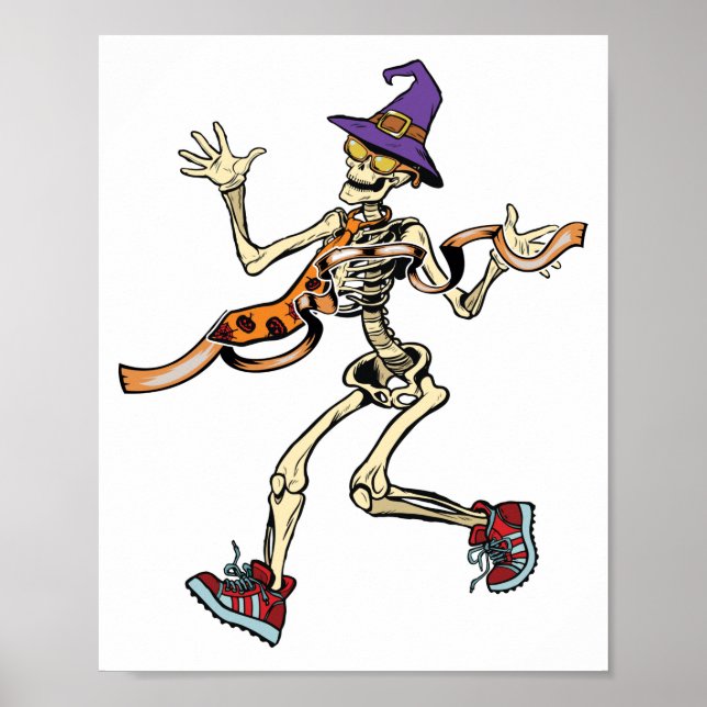Running Skeleton Halloween Funny Runners Sport Poster (Front)