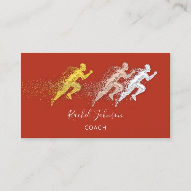 Running Sport Coach Athlete Instructor Assist QR Business Card (Front)