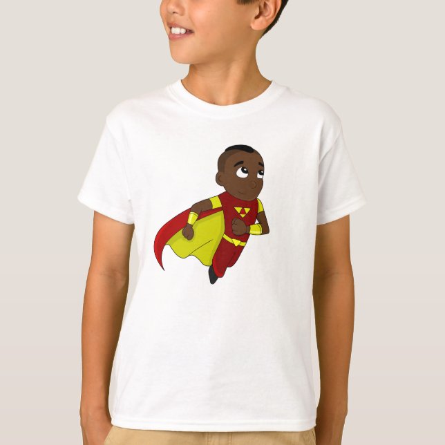Running superhero boy cartoon T-Shirt (Front)