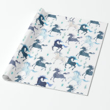 Running Unicorns glossy wrapping paper