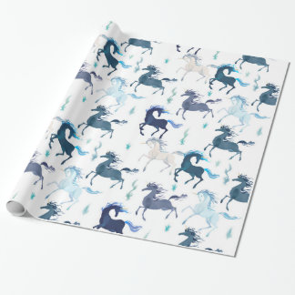 Running Unicorns glossy wrapping paper