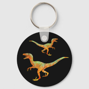 Running Velociraptor Scary Jurassic Dinosaur Art Keychain