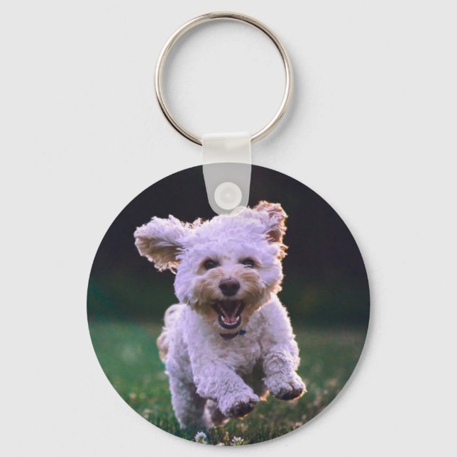 Running White Poodle Cute Dog Keychain (Front)