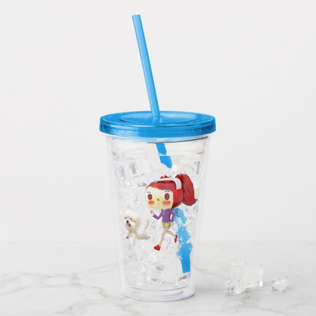 Running with Dog by the Sea Acrylic Tumbler (Front Ice)