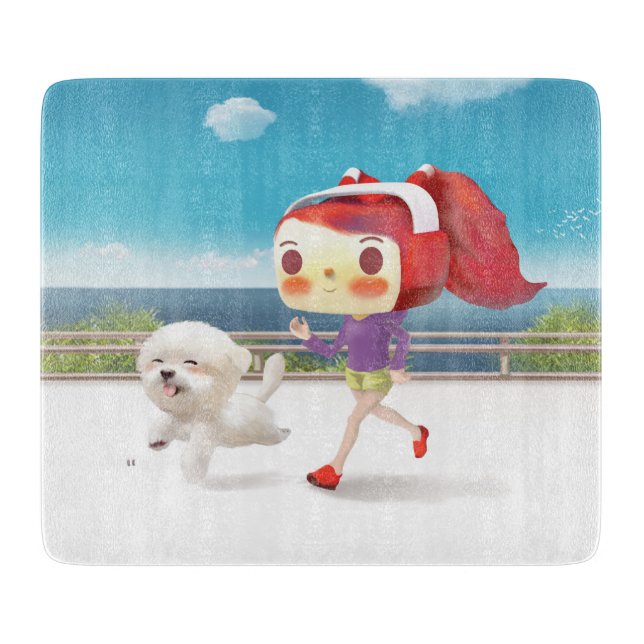 Running with Dog by the Sea Cutting Board (Front)