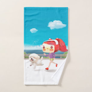 Running with Dog by the Sea Hand Towel
