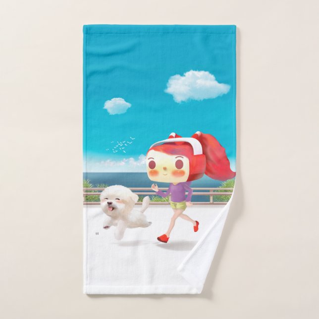 Running with Dog by the Sea Hand Towel (Hand Towel)