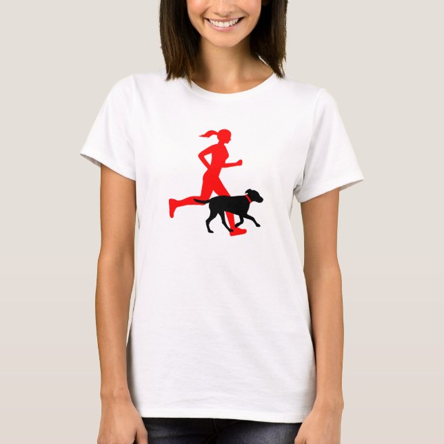 Running with dog (red/blk) T-Shirt (Front)