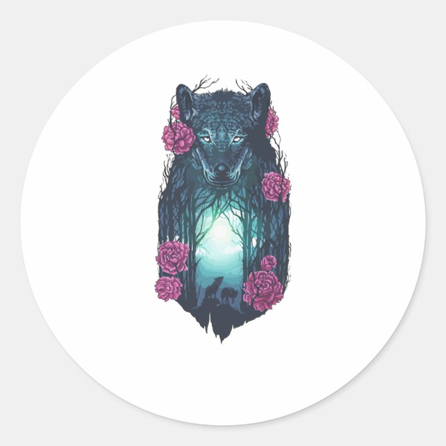 Running with the Wolves Classic Round Sticker (Front)