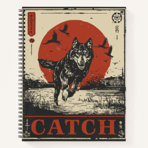 Running Wolf with Red Sun   Vintage Animal Power Notebook