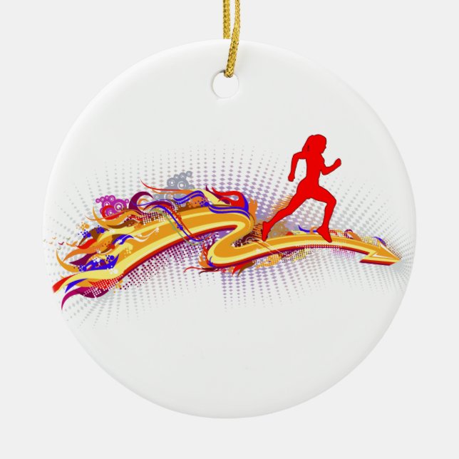Running Woman Colourful Ceramic Ornament (Front)