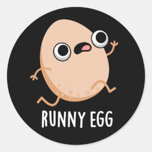 Runny Egg Funny Running Egg Pun Dark BG Classic Round Sticker