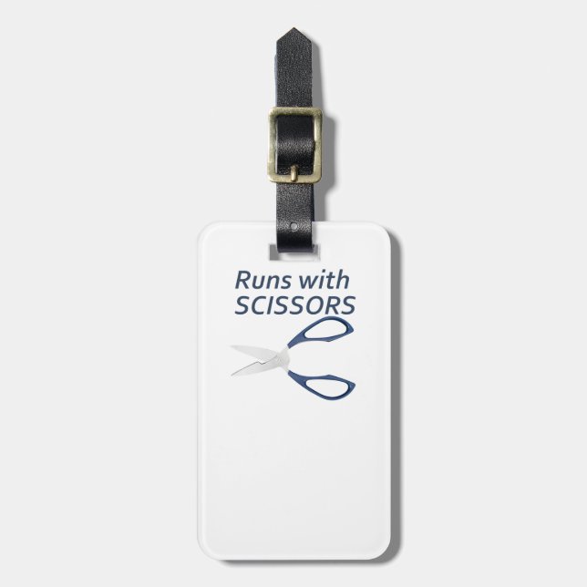 Runs with scissors luggage tag (Front Vertical)
