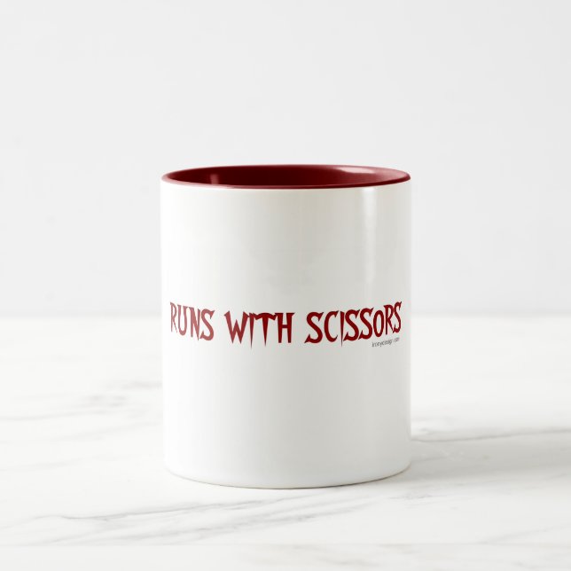 Runs with scissors Two-Tone coffee mug (Center)