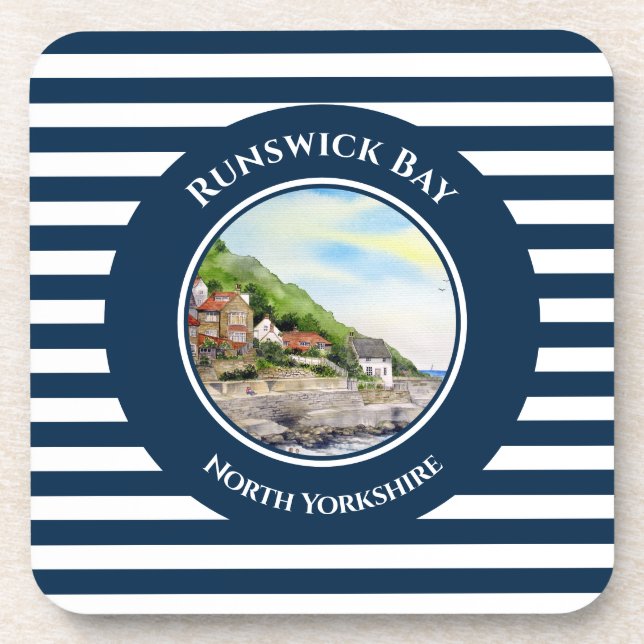 Runswick Bay North Yorkshire, England Watercolor Coaster (Front)