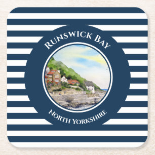 Runswick Bay North Yorkshire, England Watercolor Square Paper Coaster