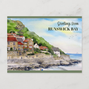 Runswick Bay Yorkshire England Watercolor Painting Postcard