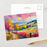 Rural Autumn Landscape Modern Abstract Art Postcard<br><div class="desc">A vibrant modern abstract landscape painting of a farmhouse in autumn, featuring warm hues of orange, pink, and gold with expressive abstract brushstrokes. The dynamic composition captures the beauty of fall, evoking the serenity of a countryside scene. The bold colours and fluid brushwork create a sense of movement and energy,...</div>