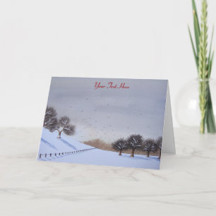 Rural christmas snow scene landscape art holiday card