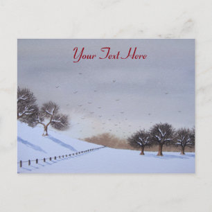 Rural christmas snow scene landscape art holiday postcard