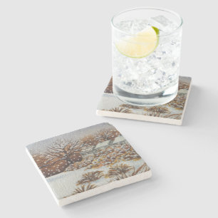 rural cottages snow scene original christmas stone coaster