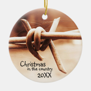 Rural Country Christmas with Year Ceramic Ornament