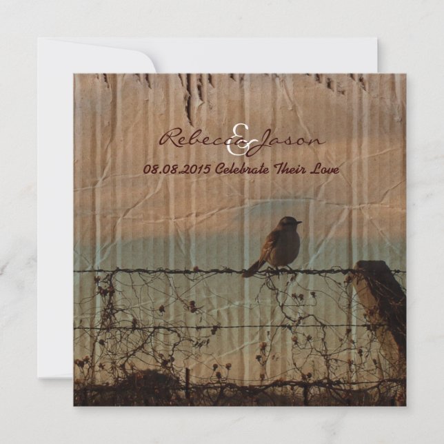 Rural Farm fence bird western barn wedding Invitation (Front)