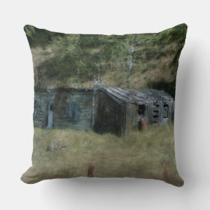 Rural Farm Outbuildings Impressionist Art Throw Pillow