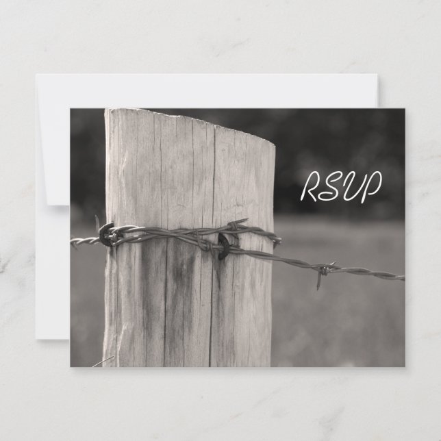 Rural Fence Post Country Ranch Wedding RSVP Card (Front)