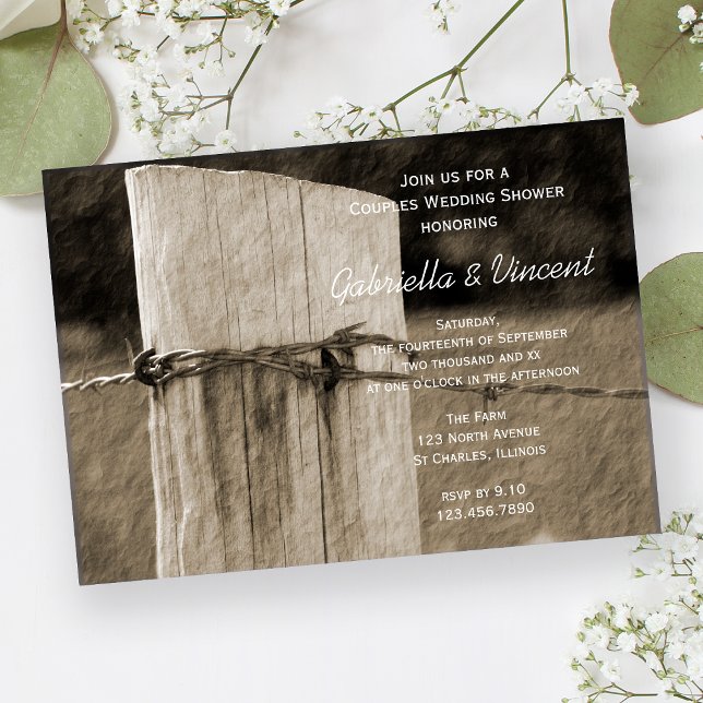 Rural Fence Post Couples Farm Wedding Shower Invitation (Creator Uploaded)