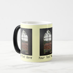 Rural landscape view from church window magic mug