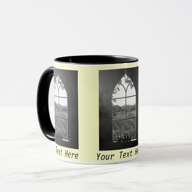 Rural landscape view from church window mug (Front Left)