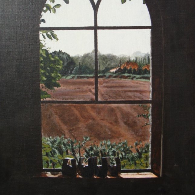 Rural landscape view from church window painting Two-Tone coffee mug (Creator Uploaded)