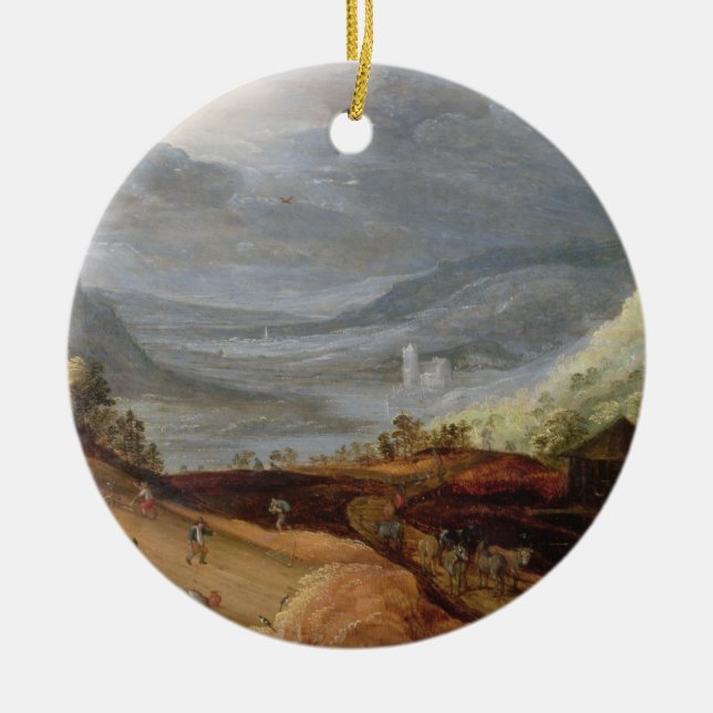 Rural Landscape with a Farmer Bridling Horses, a P Ceramic Ornament (Front)