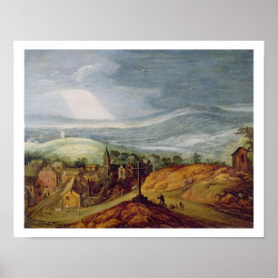 Rural Landscape with a Pilgrim Kneeling Before the Poster
