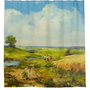 rural landscape with figures of people near a whea