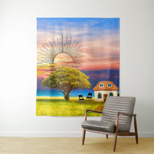 Rural Life Under The Sunset - Rustic Tree Tapestry